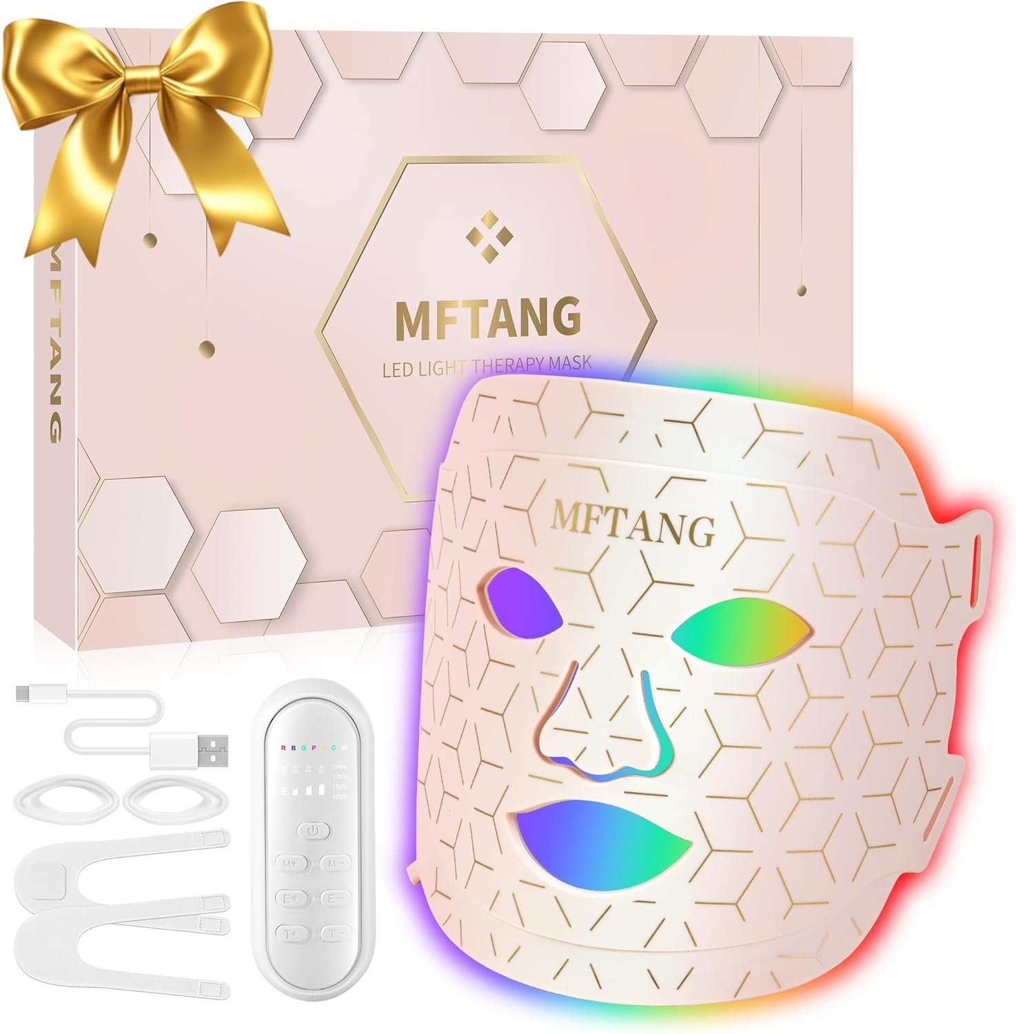 Red Light Therapy for Face, 7 Colors Led Light Therapy Silicone Facial Mask – Birthday, Christmas, Mothers Day, Valentines Day, Self Care Gifts for Her Women Mom Best Friend Wife (Pink)