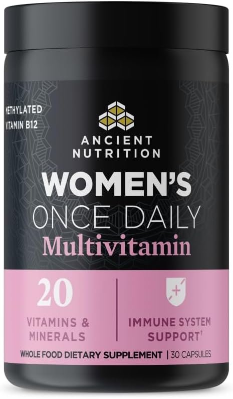 Ancient Nutrition Multivitamin for Women, Women’s Once Daily Supplement, Methlyated Vitamin B, C, K2, Magnesium, Folate & Iron, Supports Bone Health, 30 Count