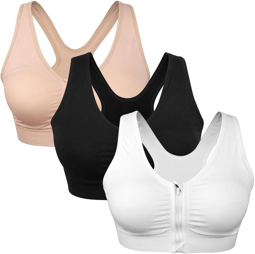 Women’s Zip Front Sports Bra Wireless Post-Surgery Bra Active Yoga Sports Bras