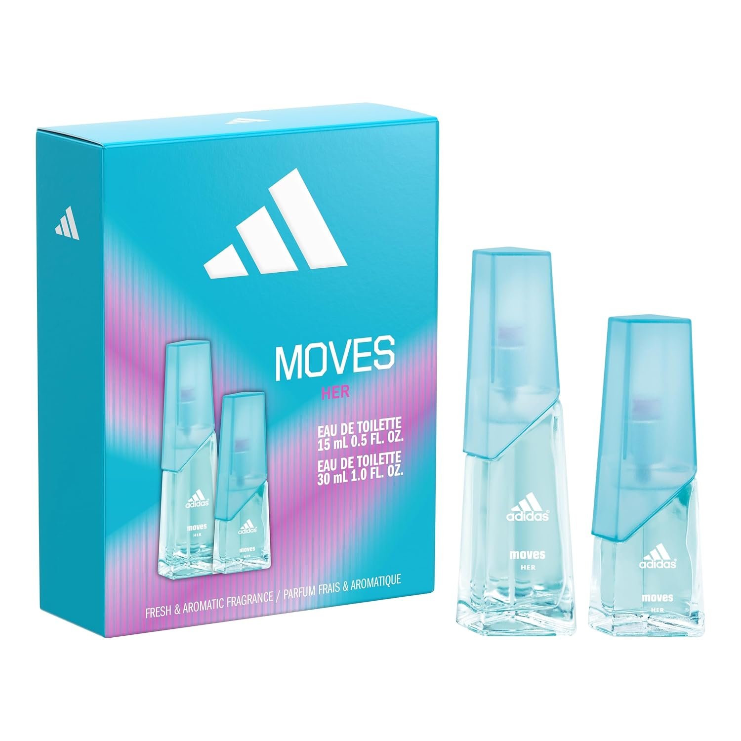 Adidas Moves for Her Giftset 0.5 fl oz EDT + 1 fl oz EDT, Notes of Grapefruit, Peppermint, Tomato, Women’s Fragrance, Long Lasting, Sporty Fragrance, Travel Size