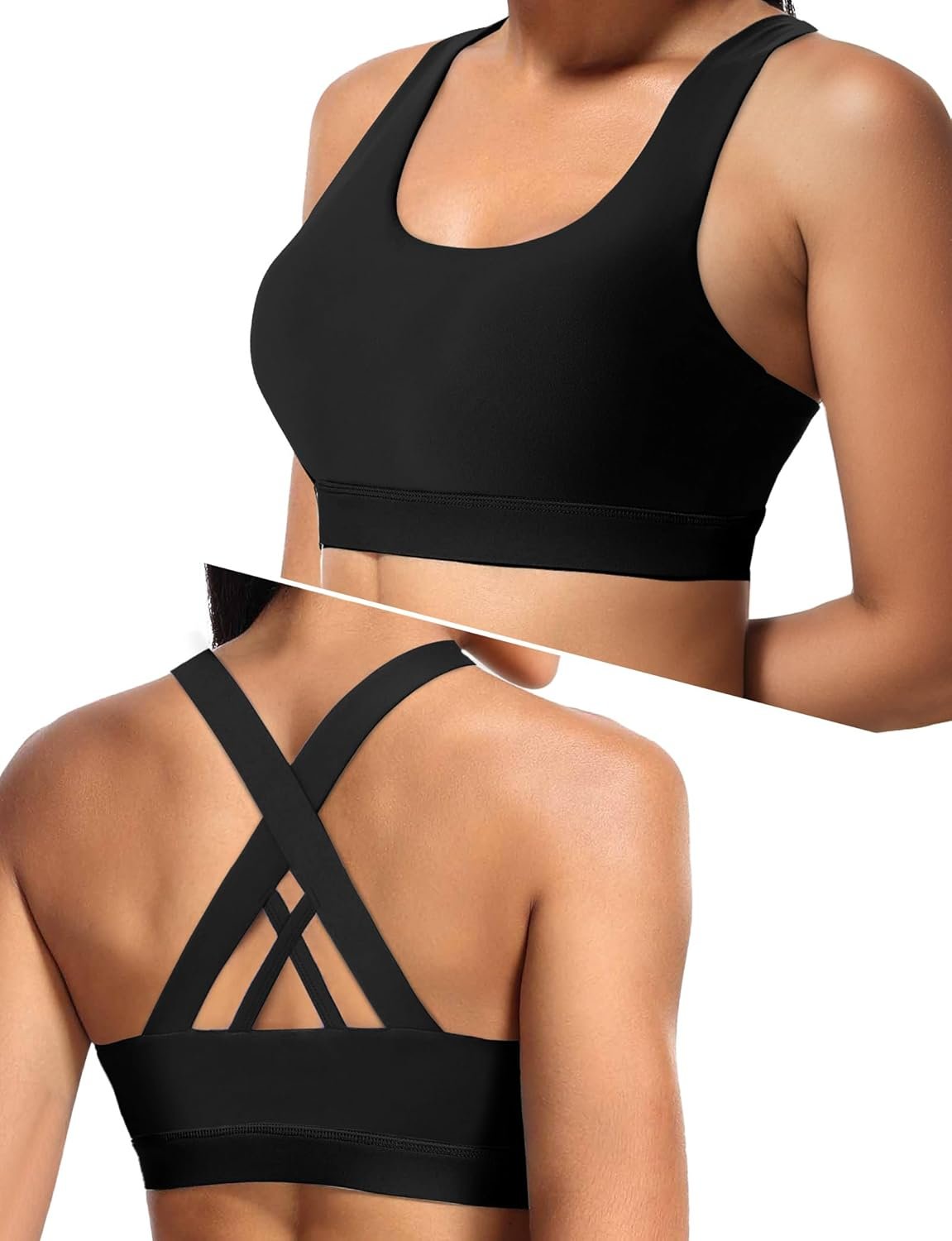 Sports Bras for Women, Criss Cross Back Medium Support Bras for Large Bust, Strappy Yoga Workout Bra with Pads