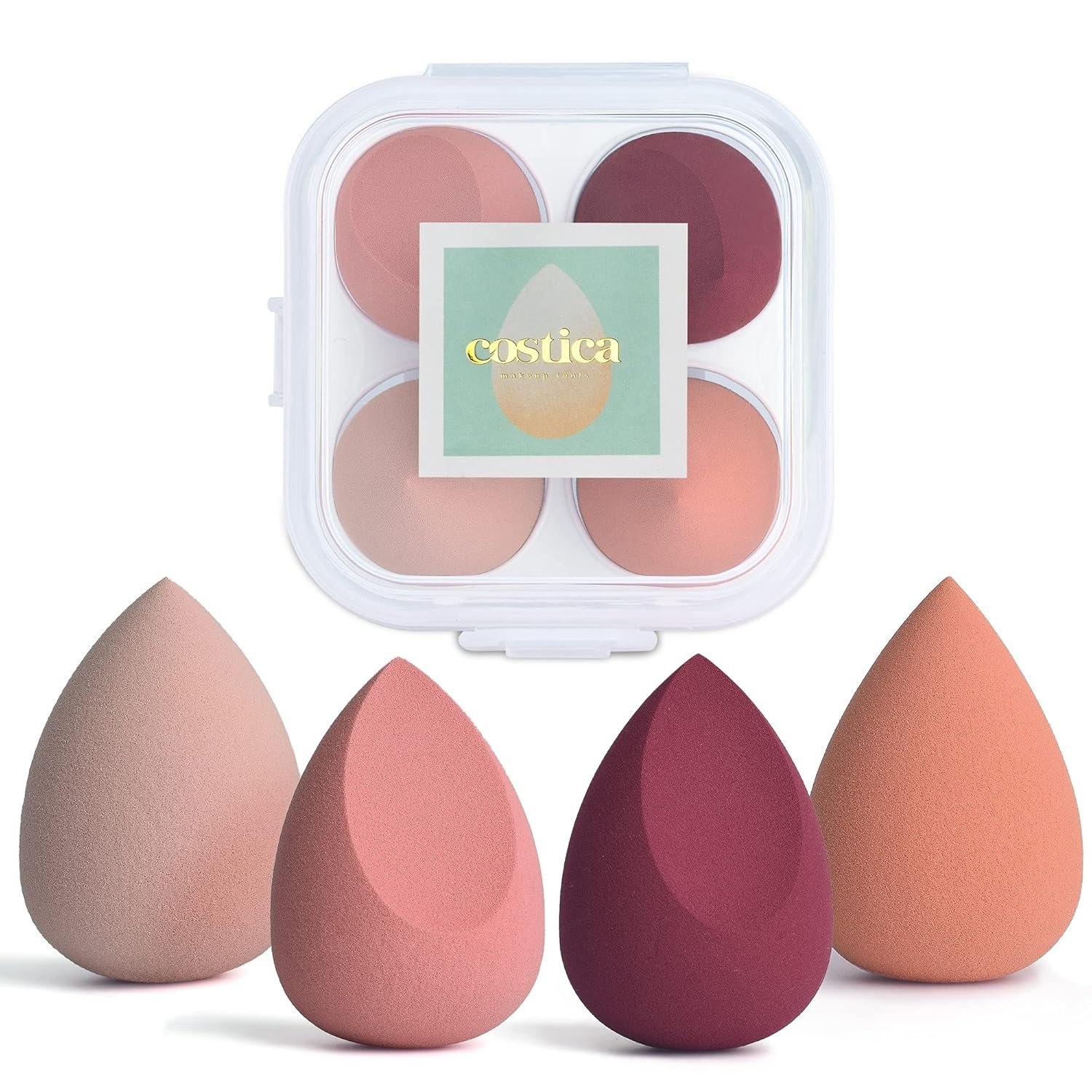 COSTICA Makeup Sponge Set Blender, Beauty Sponge Makeup Blender Flawless for Liquid – Multi Colored 4 pcs Rose Series