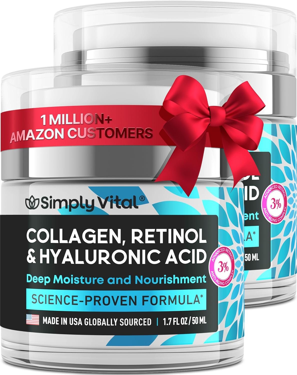 SimplyVital Anti-Aging Collagen Retinol Cream for Face, Neck & Décolleté with Hyaluronic Acid – Made in USA, Daily Collagen, Retinol & Hyaluronic Acid Cream, 2-Pack