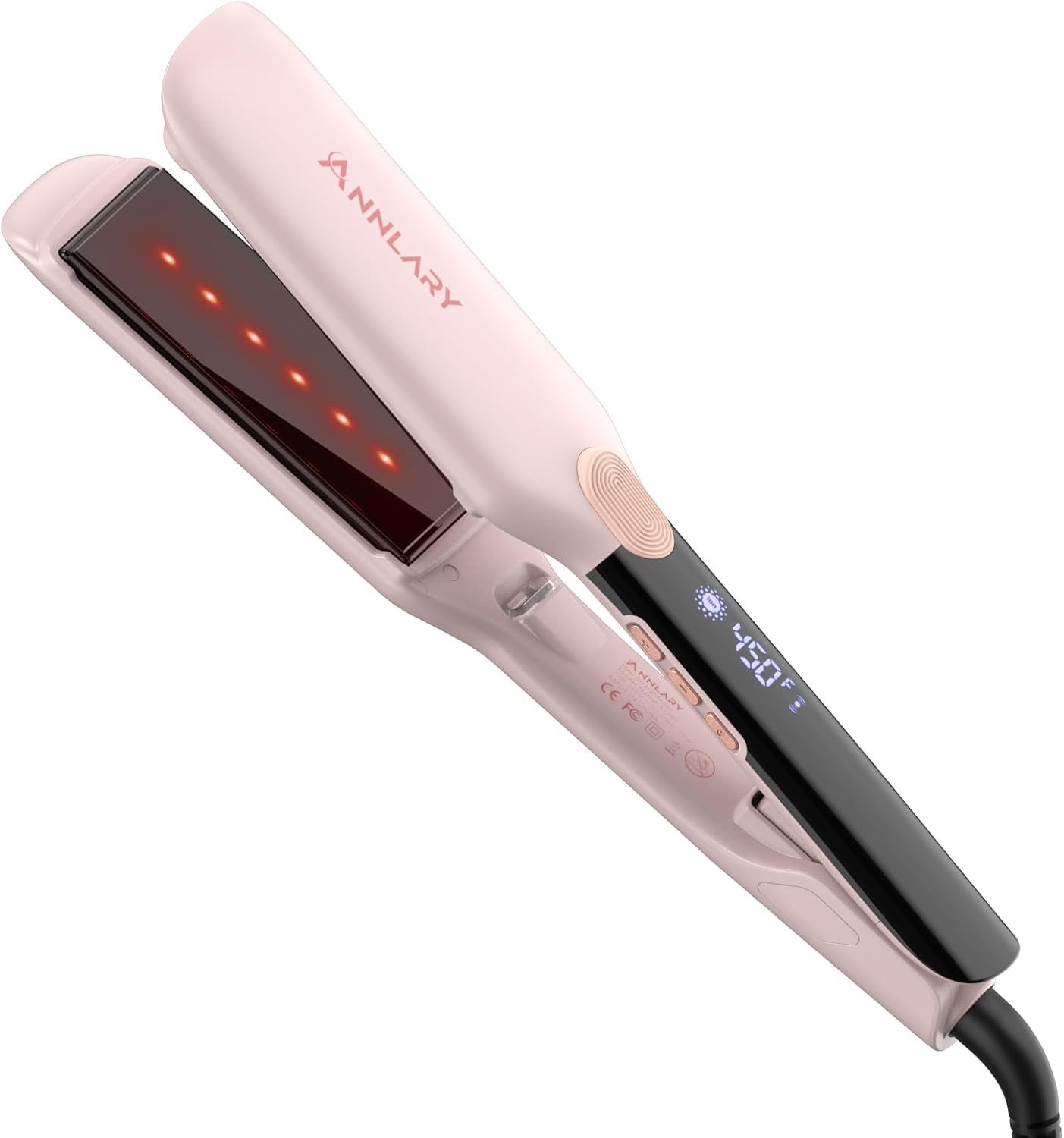 Hair Straightener, 1.75 Inch Flat Iron with Infrared and Ionic Technology, Titanium Plate with Ceramic Coating Dual Voltage Straightener with Heat-Resistant Silicone for All Hair Types