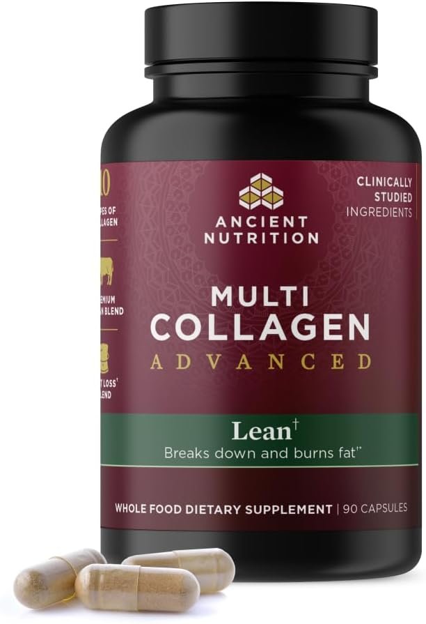 Ancient Nutrition Multi Collagen Advanced Lean with Probiotics, Hydrolyzed Collagen Peptides Supports Healthy Weight Loss and Fat Loss, 90 Count
