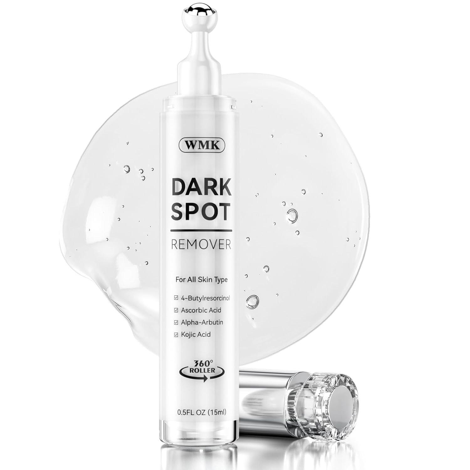 WMK Dark Spot Remover for Face, Dark Spot Corrector Serum for Sun Spots Age Spots Brown Spots, Body Dark Spots Remover Skin for Hands Underarm Legs, with 360° Roller for All Skin Types (0.5 Fl Oz)