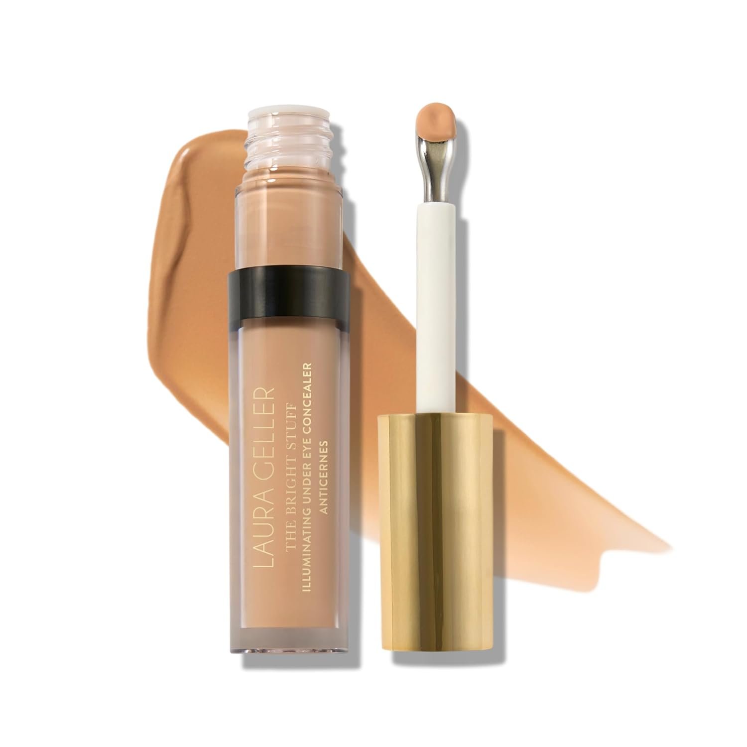 LAURA GELLER NEW YORK The Bright Stuff Illuminating Under Eye Concealer with Cooling Metal Tip – Light Coverage (04 Medium)