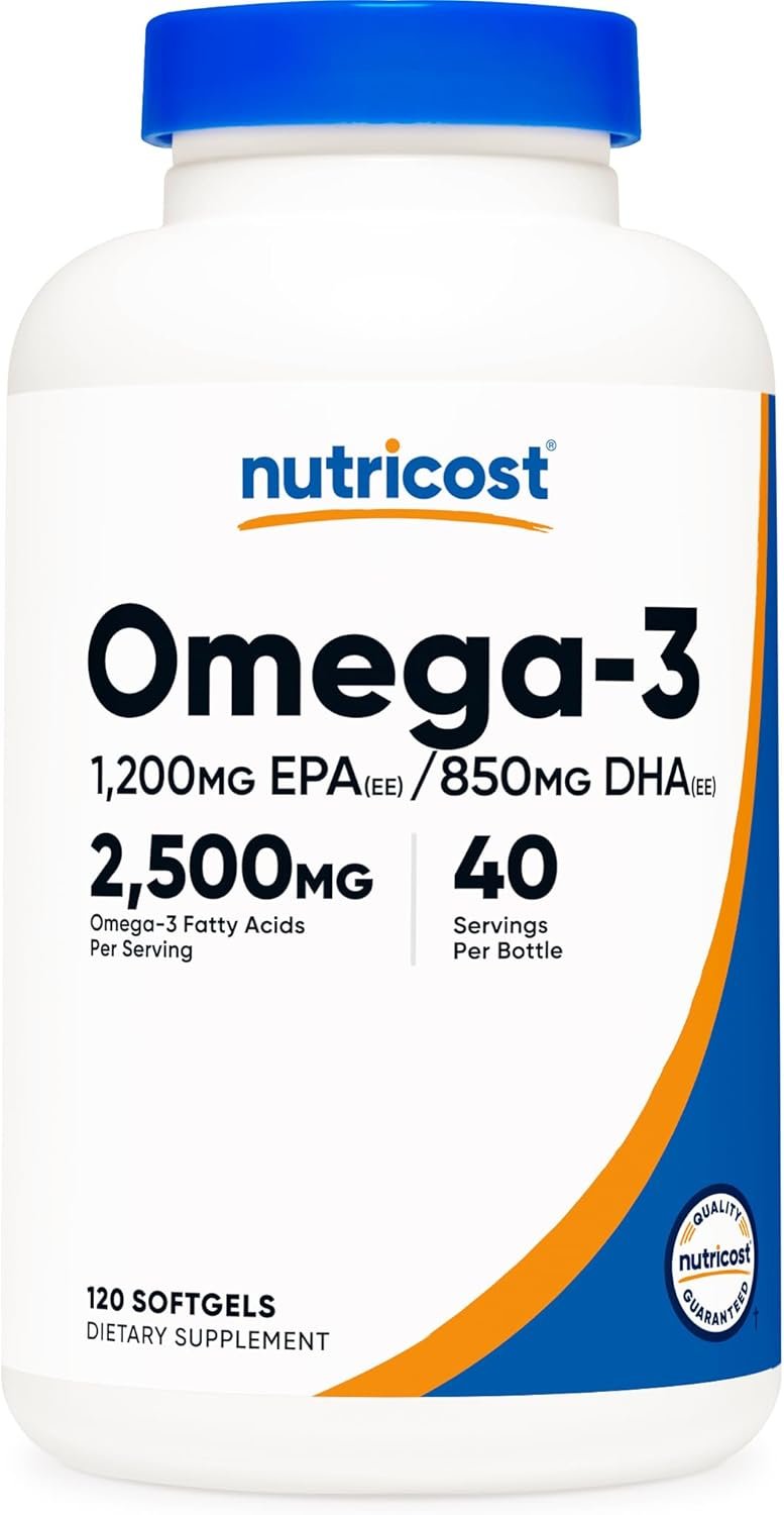 Nutricost Omega 3 Fish Oil – 2500MG, 120 Softgels (40 Serv) – Fish Oil, Wild Caught! 1200mg EPA 850mg DHA – Non-GMO, Gluten Free