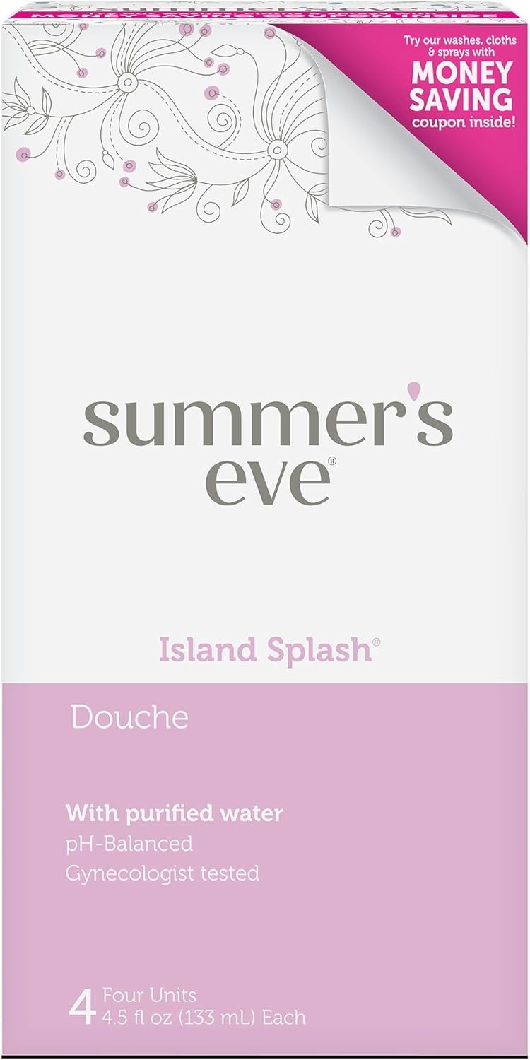 Summer’s Eve Douche for Women, Island Splash, Gentle pH-Balanced Formula Helps Reduce Vaginal Odor, 4 Bottles 4.5 Oz Each