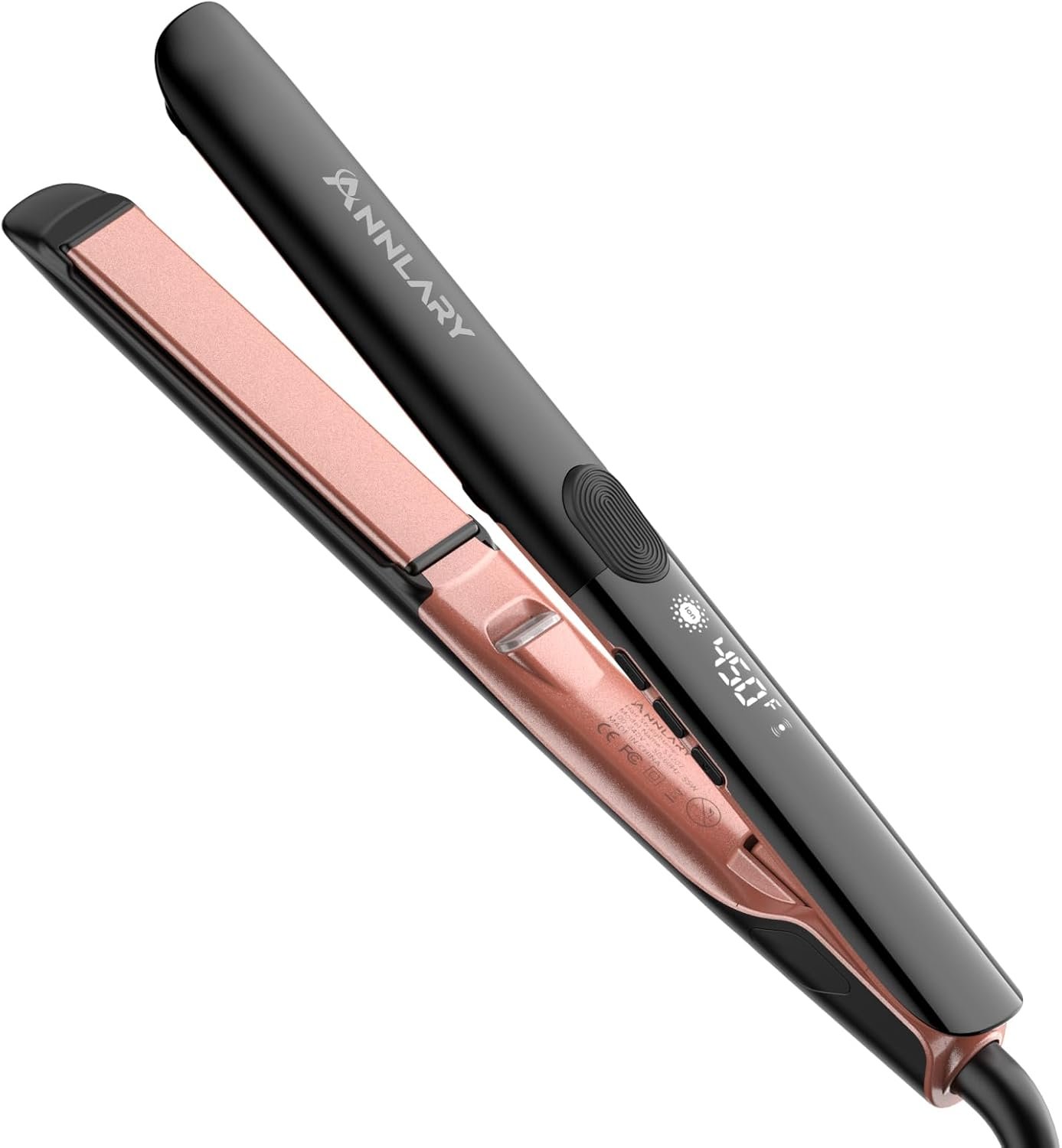 Annlary Hair Straightener 1 Inch Flat Iron and Curler 2 in 1 Titanium Ceramic Ionic Dual Voltage Straightener with Heat-Resistant Silicone, for Less Frizz, Shinier & Smoother
