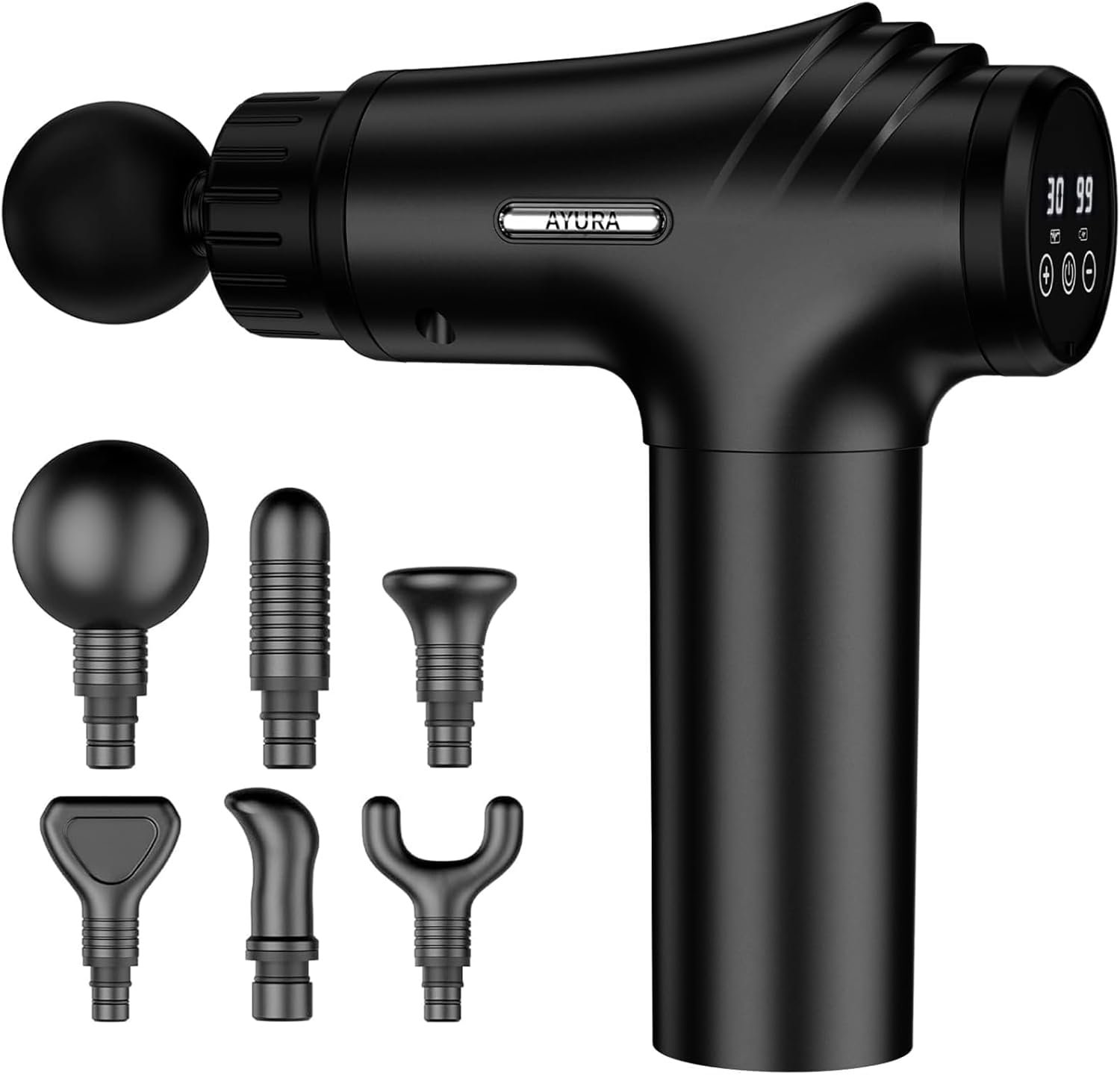 AYURA Massage Gun Deep Tissue, Muscle Massager Gun for Pain Relief, Percussion Massage Gun with 30 Speeds & 6 Heads, Portable Handheld Back Massage Gun for Athlets Men Women