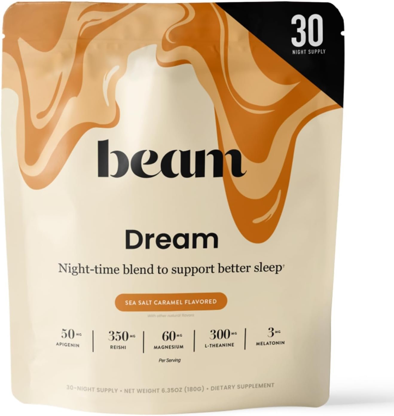 Beam Dream Sleep Powder, L-Theanine, Apigenin, Reishi and Magnesium, Third Party Tested Natural Sleep Aid & Sleep Supplement, Health and Wellness Gift, Natural Sleep Support, Non-GMO, 30 Servings