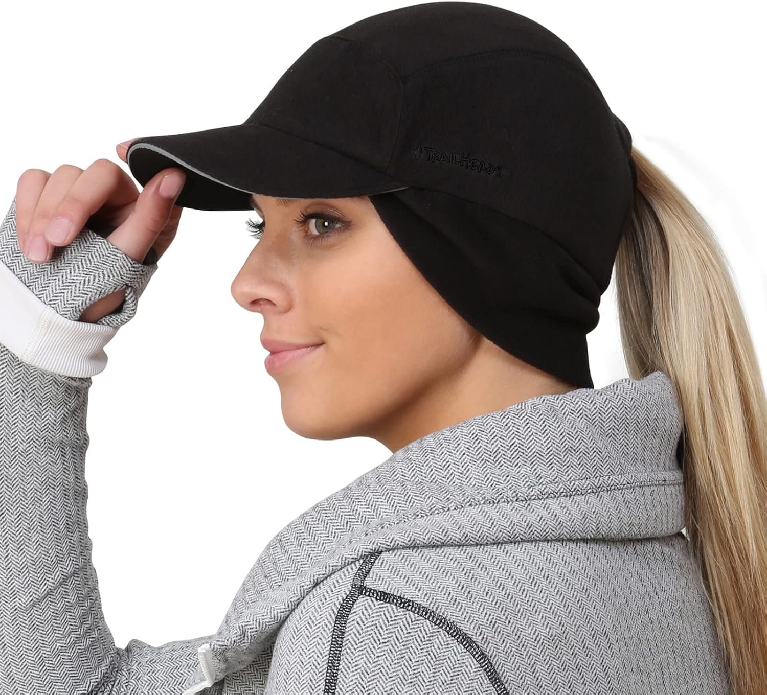 TrailHeads Fleece Ponytail Hat for Women – Trailblazer Reflective Winter Hat with Ponytail Hole for Workouts