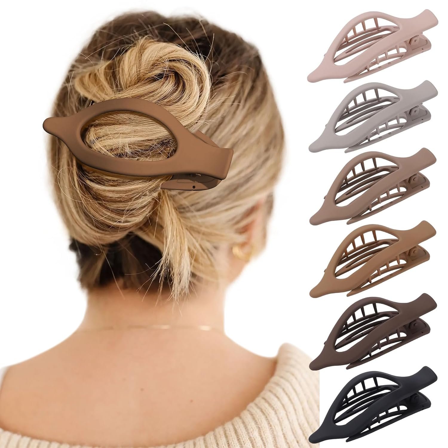 French Concord Hair Clips – 6Pcs Side Slide Volume Clips for Women Girls, Strong Hold No Slip Grip, Thick or Thin Hair (Matte Finish, L:4.6 IN, W:1.97IN)