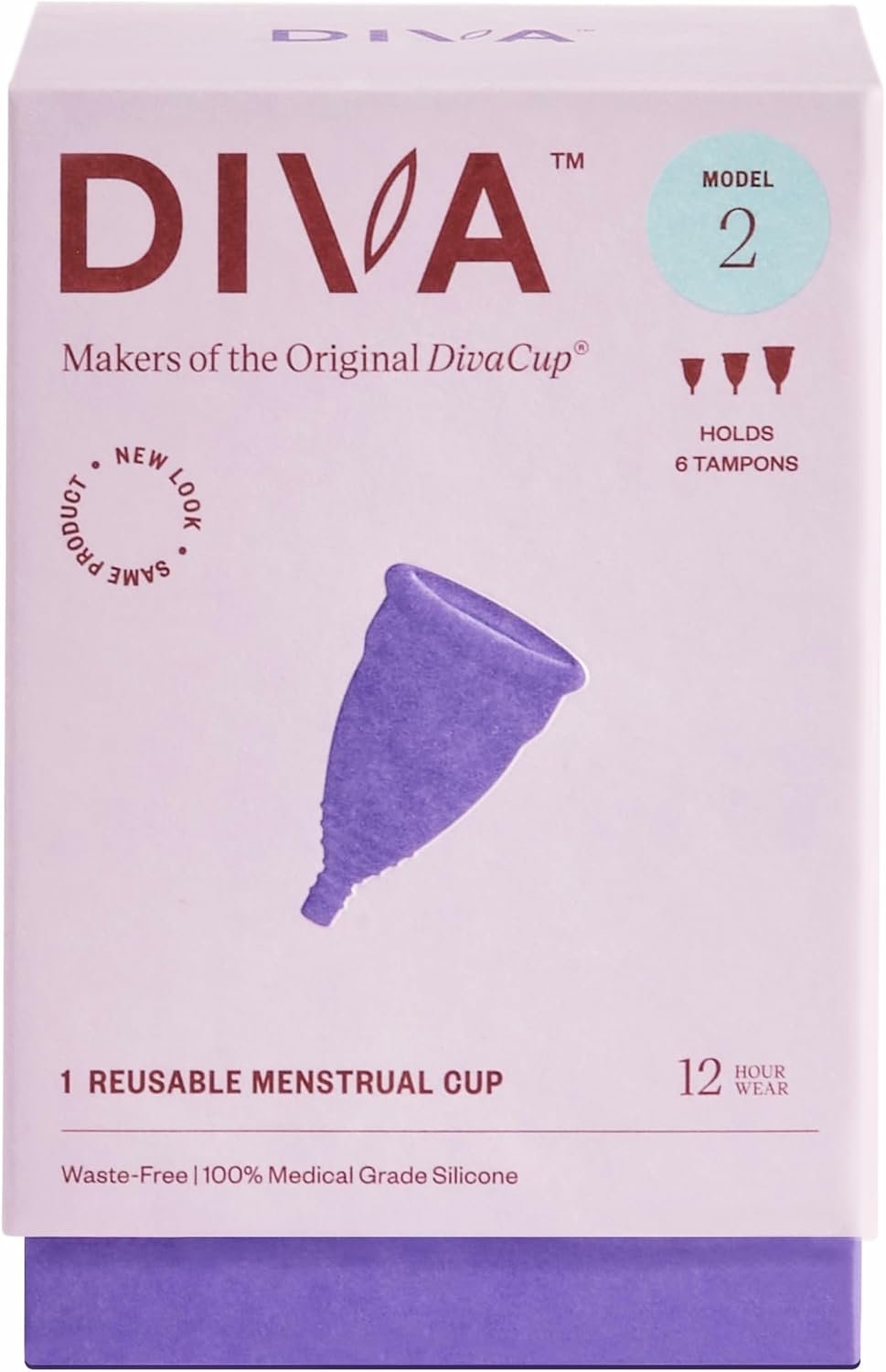 DIVA Cup – Medical Grade Silicone Cup for Period Care – Reusable Menstrual Cup – Up to 12 Hours of Continuous Wear – Model 2 (for Wide Vaginal Canals, Post-Partum & Ages 35+)