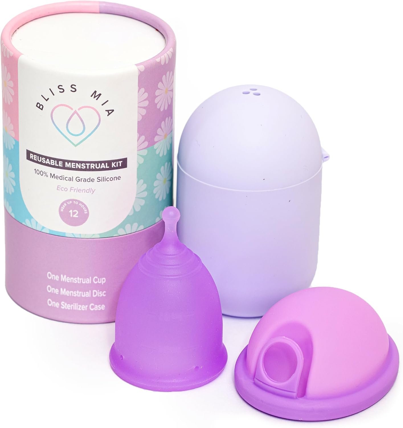 Reusable Menstrual Cup & Disc Kit (Large) | Soft Medical-Grade Silicone | Pull-Tab for Easy Removal | 12-Hour Wear | Heavy Flow Pad & Tampon Alternative | Sterilizer/Case | No pH Disruption