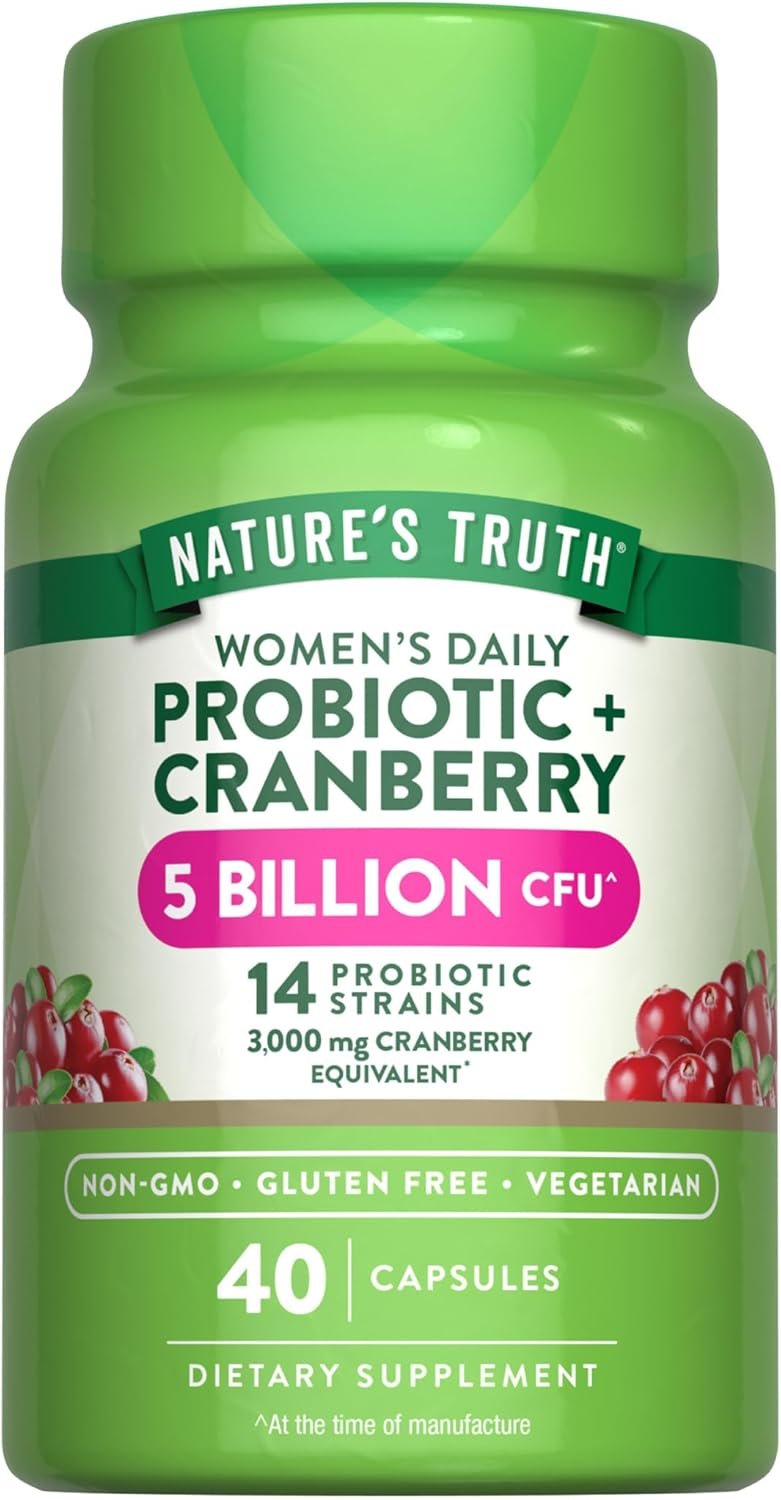 Nature’s Truth Probiotics for Women | 5 Billion CFUs Daily | 40 Vegetarian Capsules | with Cranberry | Non-GMO & Gluten Free | No Refrigeration Needed