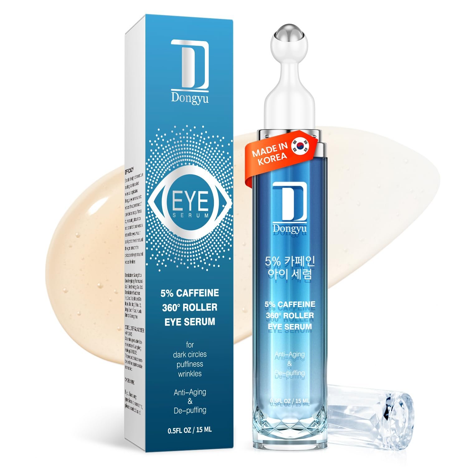 Dongyu Eye Cream for Dark Circles: Korean Caffeine Eye Cream Daily Morning Skincare – Puffy Eyes Treatment for Beauty Enthusiasts (Blue)