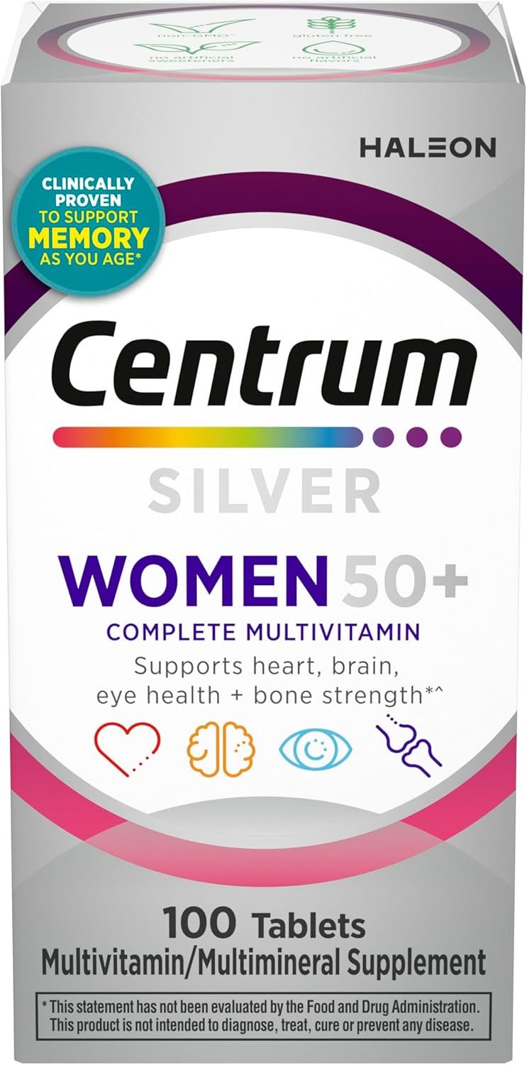 Centrum Silver Women’s Multivitamin for Women 50 Plus, Multivitamin/Multimineral Supplement with Vitamin D3, B Vitamins, Non-GMO Ingredients, Supports Memory and Cognition in Older Adults – 100 Ct