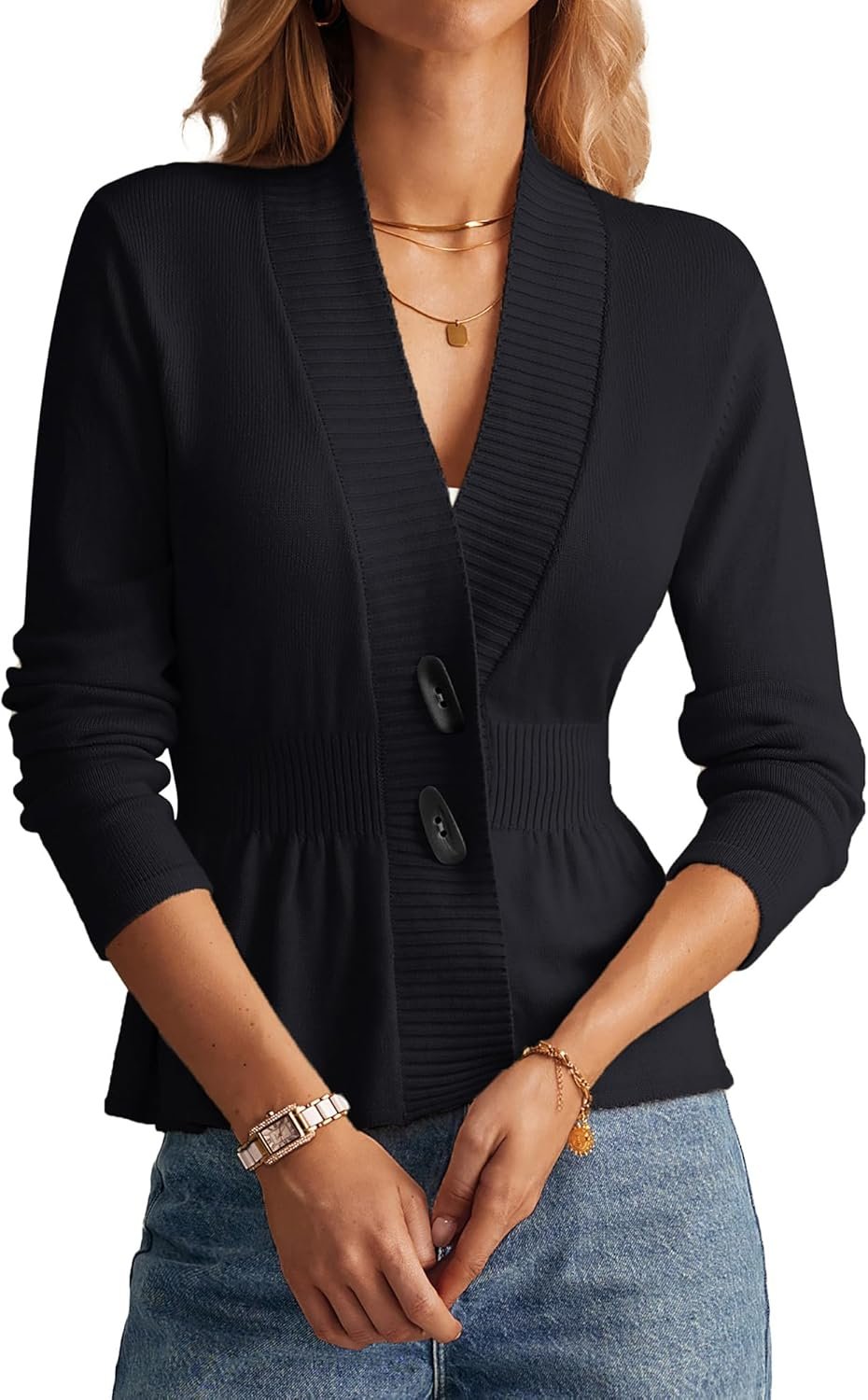 GRACE KARIN Women Cardigan Sweaters 2025 Fall,Long Sleeve Cropped Sweater Coat Trendy,Button Front Peplum Tops Lightweight