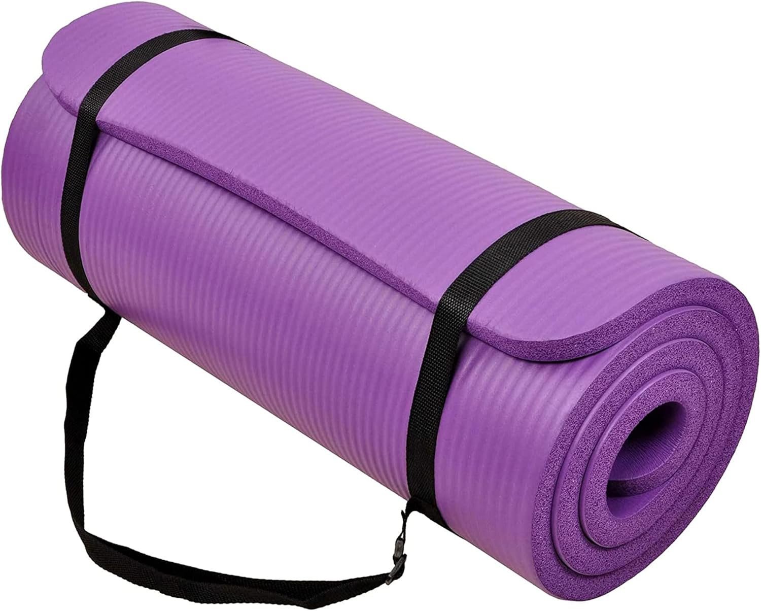 BalanceFrom 71×24 Inches Extra Thick Yoga Mat 1-Inch High-Density Foam – Roll-Up Exercise Pad with Double-Sided Non-Slip Surface and Carrying Strap for Pilates and Home Workouts, Multiple Colors