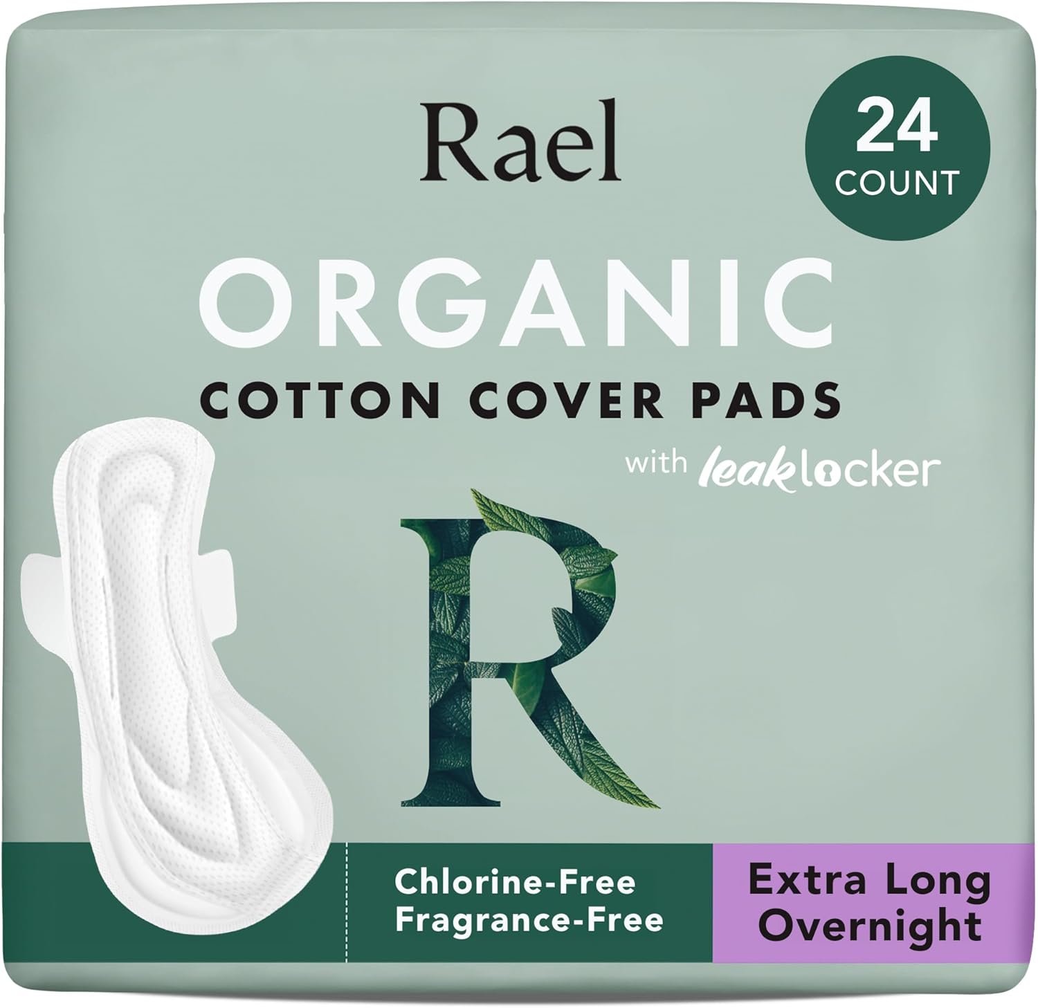 Rael Pads for Women, Organic Cotton Cover – Period Pads with Wings, Feminine Care, Sanitary Napkins, Ultimate Absorbency, Unscented, Ultra Thin (Extra Long Overnight, 24 Count)