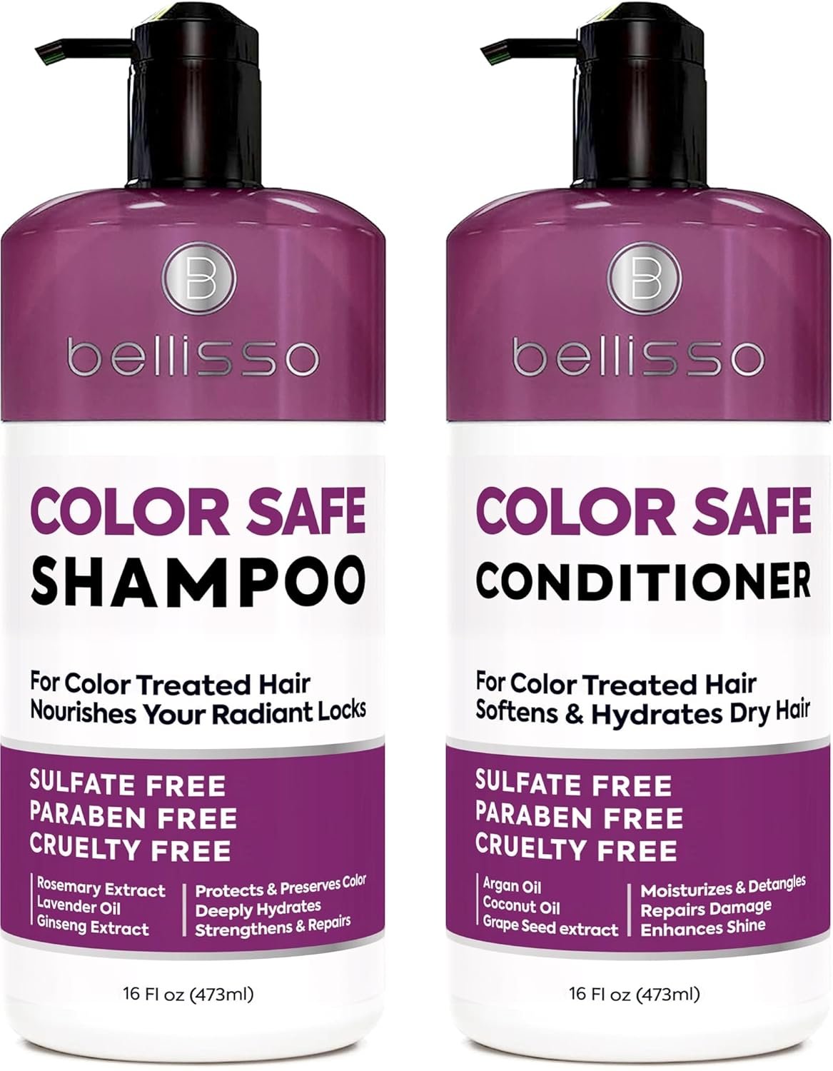 Color Safe Shampoo and Conditioner Set – Anti-Fade Protection for Color Treated, Dyed & Highlighted Hair – Sulfate & Paraben Free, Hydrating Formula with Rosemary, Coconut & Argan Oil for Women & Men