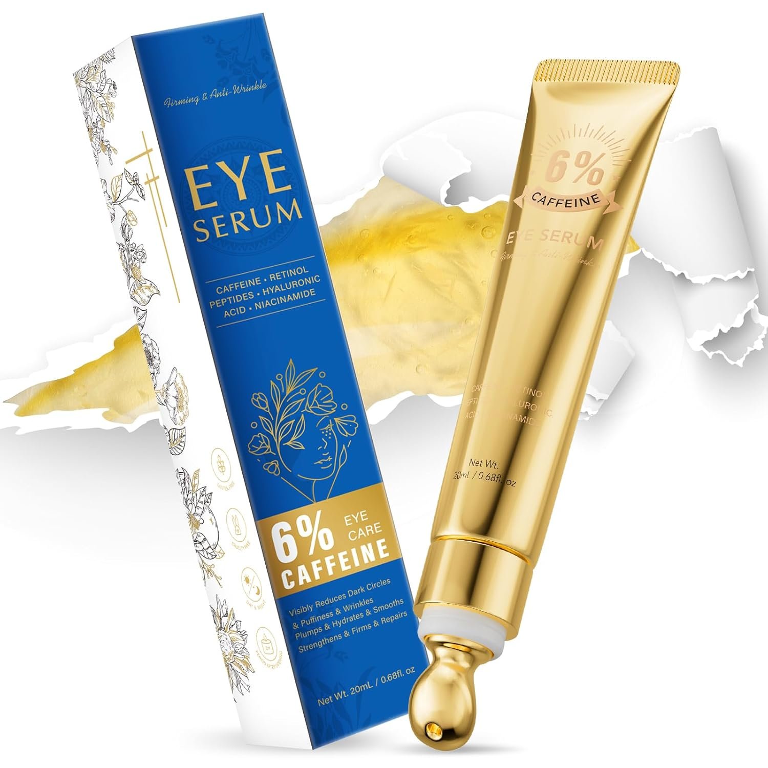 6% Caffeine Eye Cream for Dark Circles – Rapid Wrinkle Repair, 1% Retinol Eye Serum for Under Eyes Bags, Anti-Aging Eyes for Men and Women 0.68 fl. oz