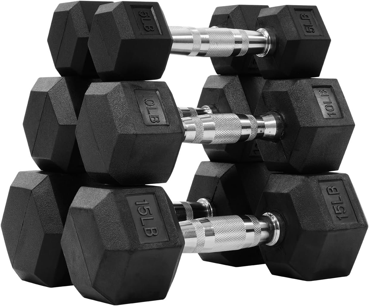 Fitvids Rubber Encased Hex Dumbbell Set Contoured Handle for Muscle Toning, Strength Building & Full Body Workout, 60LB, 100LB, 150LB and 550LB Set
