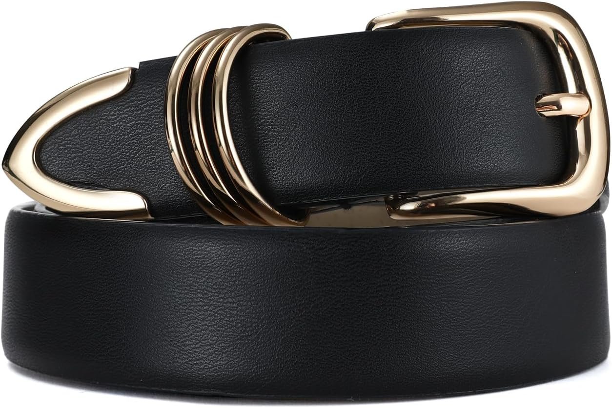 Women’s Leather Belts with Gold Buckle Fashion Leather Waist Belt Elegant Ladies Belts for Jeans Gifts for Women
