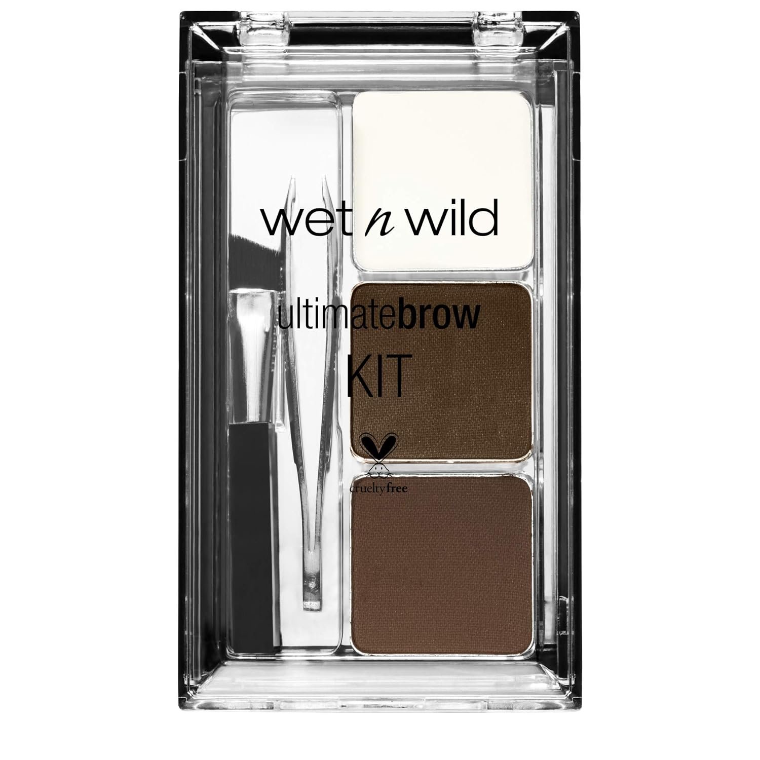 wet n wild Ultimate Eyebrow Makeup Kit, Long-Lasting Matte Brow Powder, Tweezers, Wax & Brush, Built-In Mirror, Purse-Friendly Compact – Dark Brown