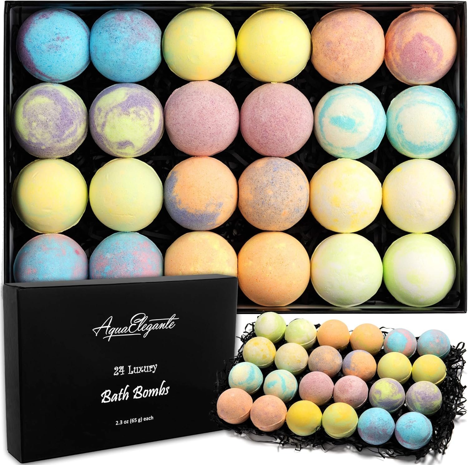 Luxury Bath Bombs for Women – Gift Set of 24 Bathbombs with Organic Essential Oils – Natural Vegan Soap for Moisturizing Fizzy Bubbles