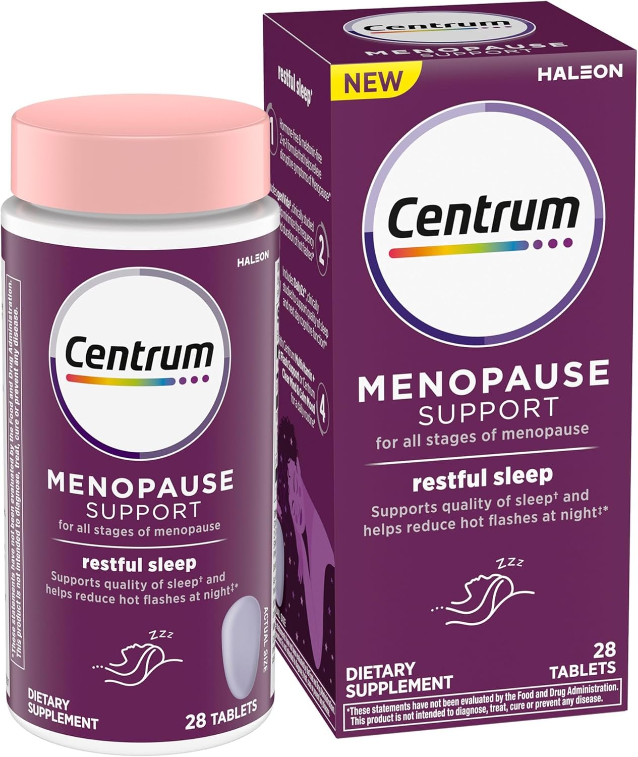 Centrum Restful Sleep Menopause Support Tablets, Supplement with Clinically Studied DailyZz and geniVida, 28 Count