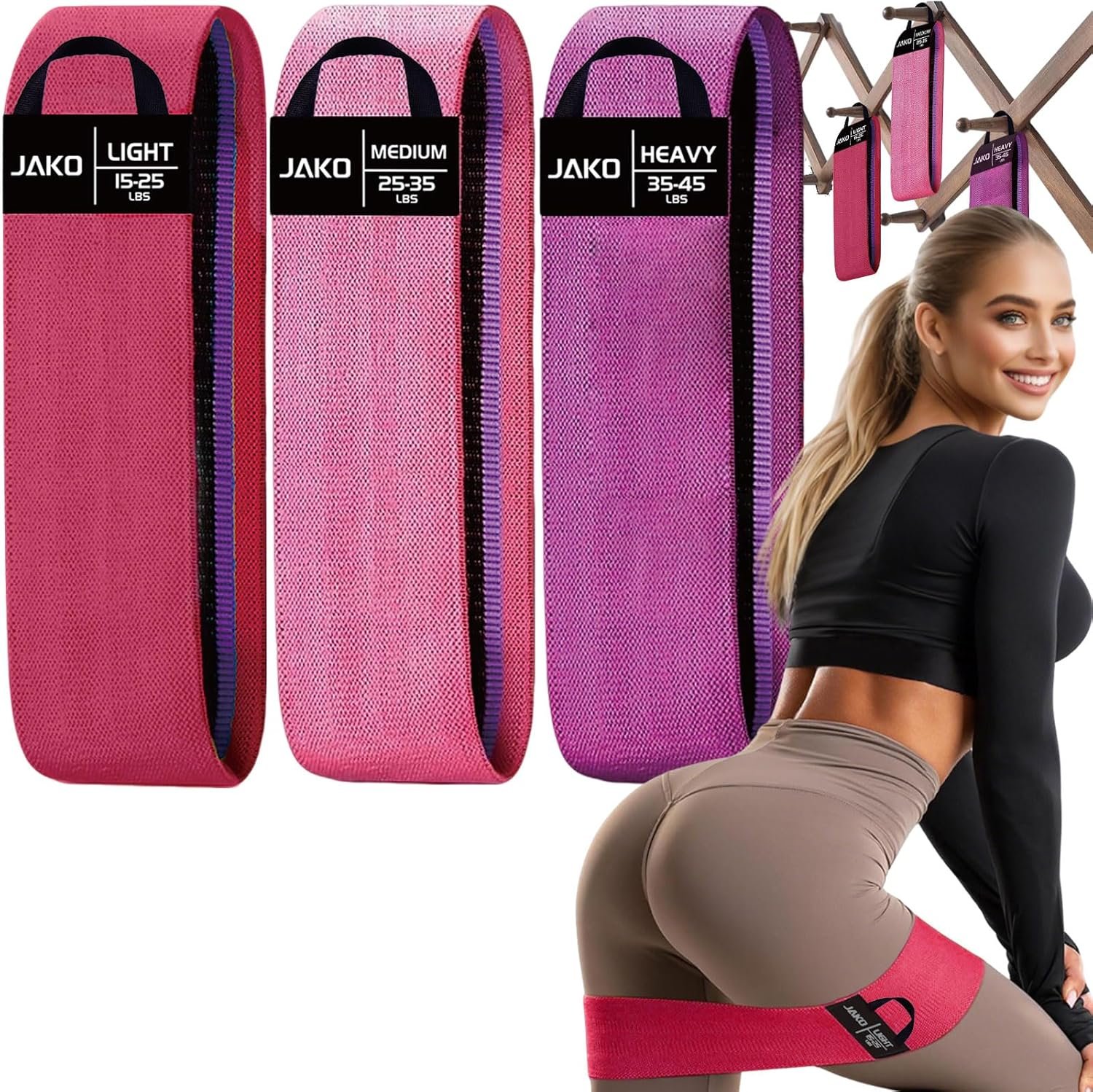 Non-Slip Hip Resistance Bands for Working Out – Fabric Elastic Exercise Bands Strength Training, Physical Therapy, Pilates & Yoga – Booty Workout Bands for Women/Men Legs & Thigh Glutes