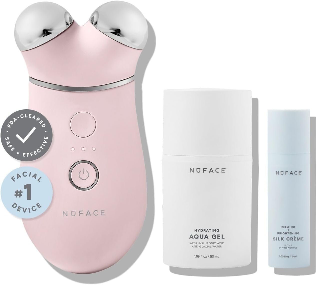 NuFACE Trinity+ Microcurrent Facial Device Kit – FDA Cleared Face Sculpting & Neck Tightening Device to Contour Cheeks & Brows + Microcurrent Gel Activator & Silk Creme – Sandy Rose
