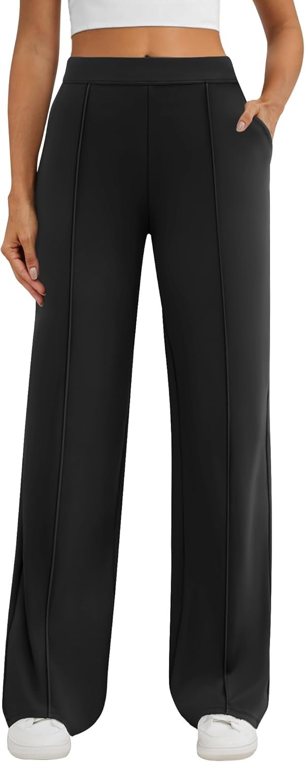 Womens Dress Work Pants Business Casual Slacks Stretchy Wide Leg Trousers with Pockets High Waist Pull On