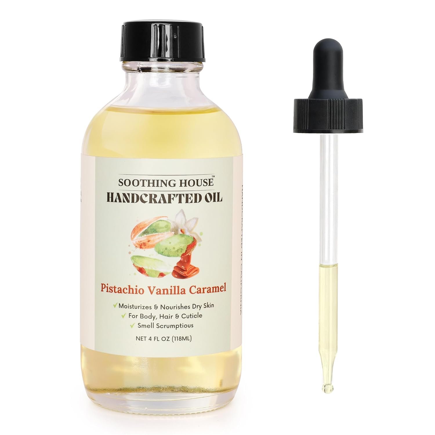 Pistachio Vanilla Caramel Body Oil – Nourishing Body Moisturizer for Soft, Glowing Skin with Jojoba & Almond Oil (4 fl oz)
