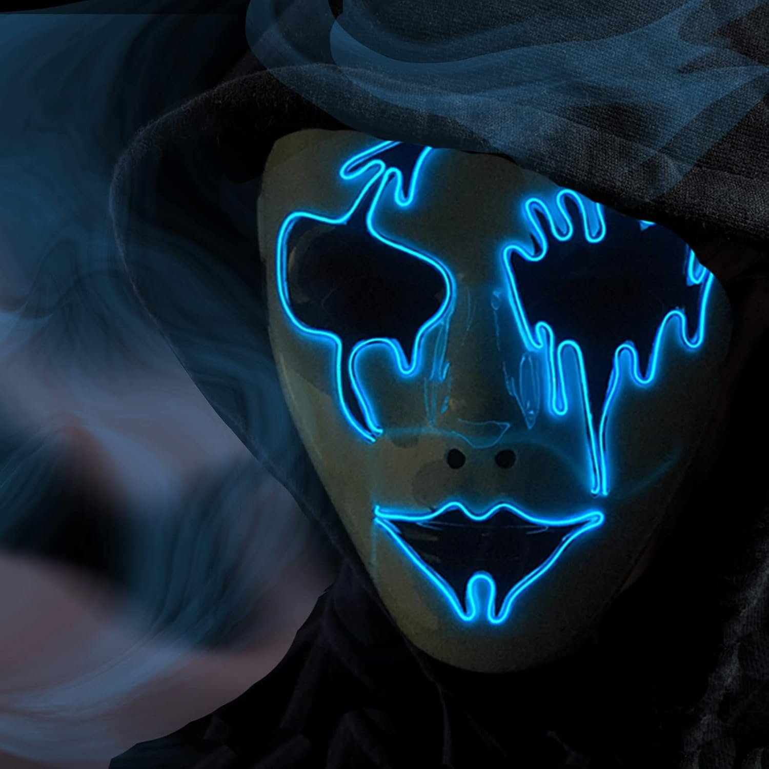 Halloween Purge Mask LED Light-Up Masks – Scary Glowing Mask for Adults, Kids, Couples – EL Wire Party Festival Gift, Blue