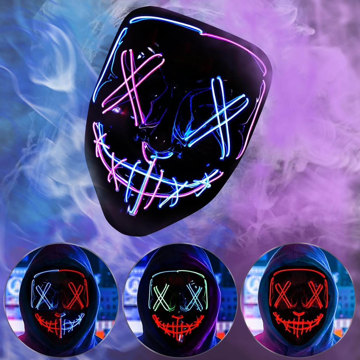BOMLY Halloween Purge Light Up Scary Mask – LED EL Wire Mask for Festival Party Gifts
