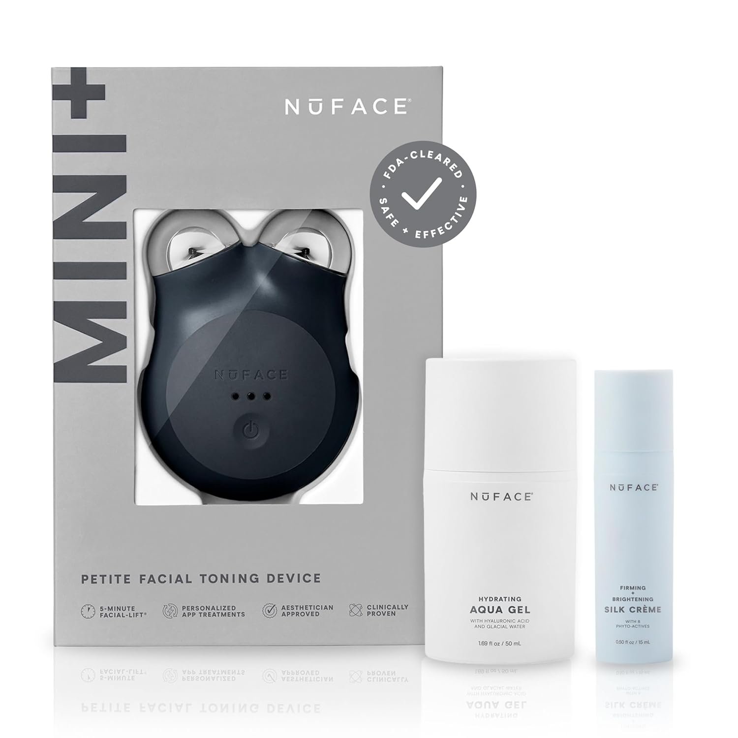 NuFACE MINI+ Microcurrent Facial Device Kit – FDA Cleared Face Sculpting & Skin Tightening Device to Contour, Lift & Tone + Microcurrent Gel Activator & Silk Creme – Midnight Black