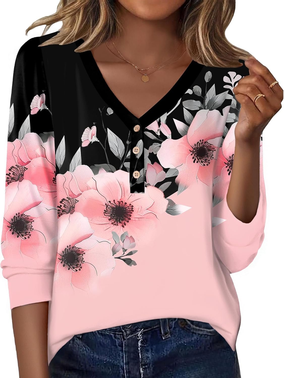 Zeagoo Women’s Long Sleeve Shirts V Neck Dressy Casual Tops Trendy Button Down Blouse Fall Fashion Work Clothes