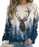 ZOCAVIA Womens Moose Forest Sweatshirts Fall Fashion Long Sleeve Crewneck Pullover Tops Vintage Deer Graphic Shirts Oversized